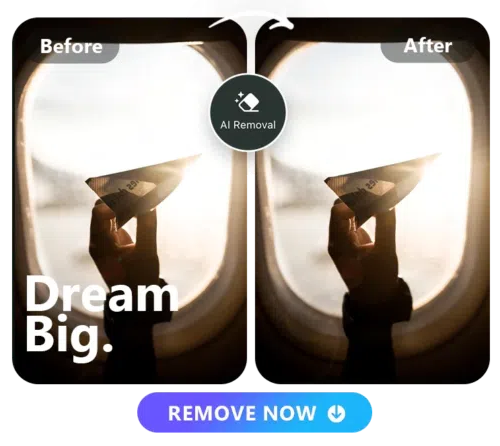 a photo with text and the text removed photo side by side